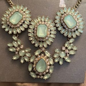 Statement  Necklace  large gold light green stone w/ rhinestones NEW unworn